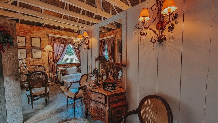 Casa histórica vista campo com banheira em Gramado