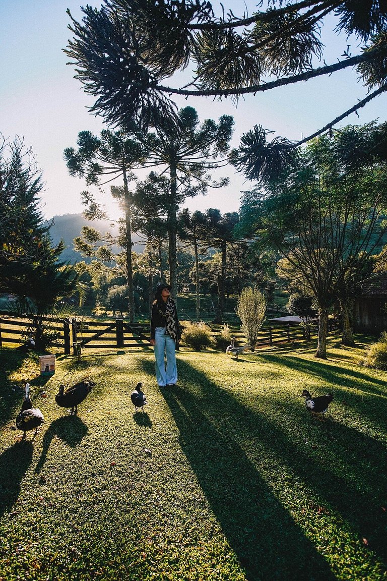 Casa histórica vista campo com banheira em Gramado